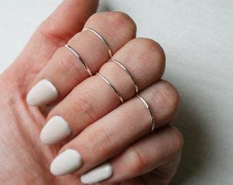 Midi Rings Set | Set of 5 | Solid Sterling Silver Knuckle Rings | Thin Stacking Rings | Minimalist Silver Ring Set | Dainty Silver Rings