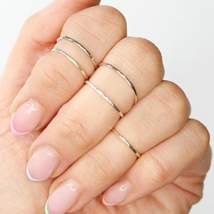 Textured Midi Silver Rings | Set of 5 | Solid Sterling Silver Knuckle Rings | Thin Stacking Rings | Minimalist Silver Rings | Dainty Rings