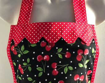 Handmade Cherry Retro Style Apron / Aprons for Woman / Womens Apron / Rockabilly Apron / Apron with Pocket / Cherries Apron /