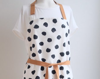 Handmade Black Dots Apron for women | Aprons for woman| Modern Minimalist Flat Front Apron |