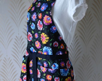 Handmade Polish Apron / Folk print Apron for Women / traditional fabric from Poland / flowers / roosters / colorful apron