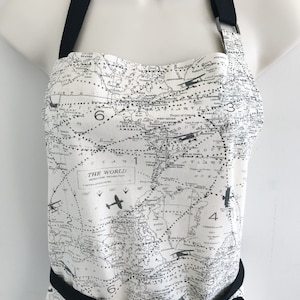Handgemaakte topografie vintage wereldkaart schort | Vlieger | Schort voor dames | Schort voor heren | Uniseks | Vliegtuigcadeau | Vliegtuigen | Piloot | Vliegen