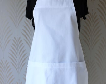 Handmade Classic White Cooking Apron  / baking apron /cafe apron