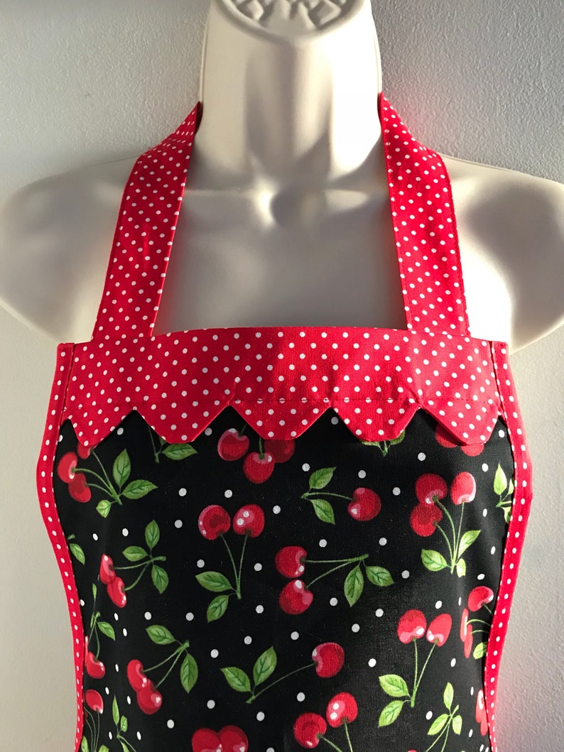 Handmade Cherry Retro Style Apron / Aprons for Woman / Womens Size 0-12
