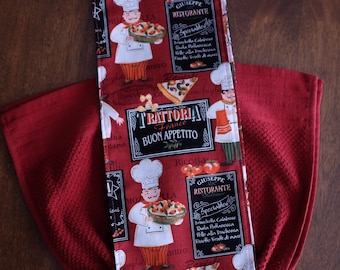 Italian Restaurant Theme Kitchen Towel Scarf / Neck Apron / Pizza Print Apron