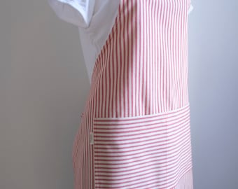 Red or Blue Stripe Handmade French Ticking Striped Farmhouse Modern Apron | Red Stripe | Navy Stripe | Woman Man Unisex |