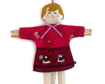 Handmade Doll “Khanga Cutie” with yellow hair, rag doll, hand puppet, pencil holder
