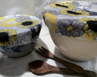 Bowl Covers, set of 2, cotton fabric, sunflower print