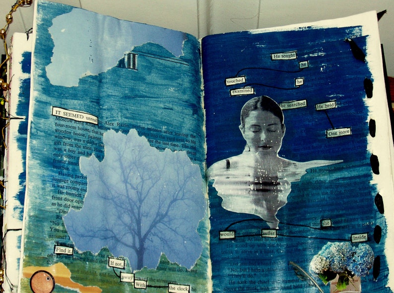 Altered Book sculpture, collage art in mixed media image 6