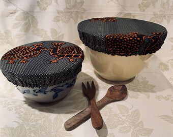 Bowl Covers, set of 2, Reusable, cotton African wax print fabric