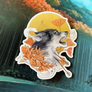 Pegatina de vinilo lobo 7x5cm - fondo transparente - Planificador Bullet Journal - Pegatinas Scrapbooking - Pegatinas de animales