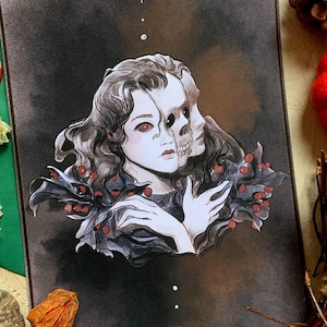 Print poison rosary pea 20,5x14,5 cm - affiche d'art A5- décoration intérieur faite à la main - esthétique sombre gothique sorcière crâne