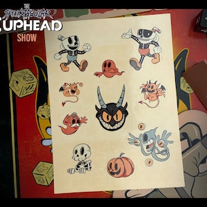 Feuille d’autocollants - The spooktacular Cuphead show - Autocollant Bullet Journal A6 - Scrapbooking - Stickers pour ordinateur portable