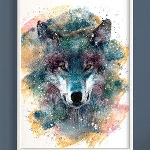 Wolf Blue Watercolour Effect Art Print, Wolf Wall Decor Poster