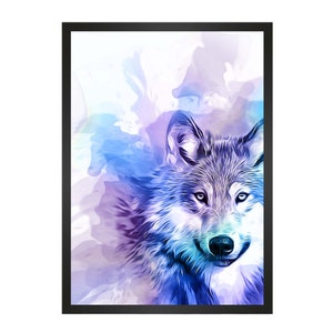 Wolf Art Print, Blue and Purple Watercolour, Wall Art Poster