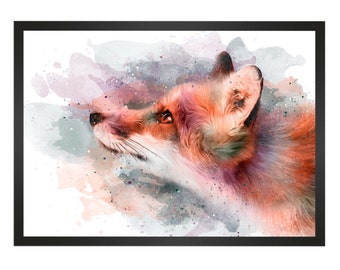Fox Art Print, Watercolour Effect Poster