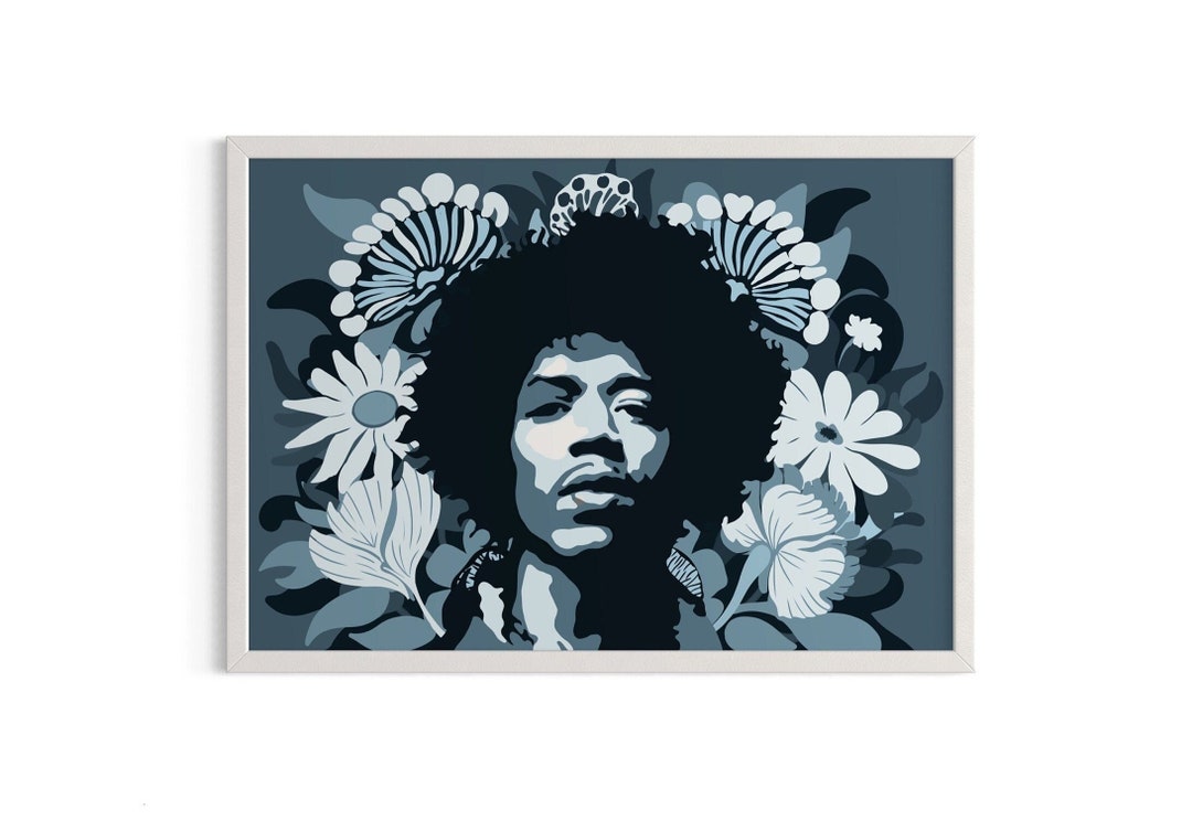 Jimi Hendrix Print Wall Art Decor Blue Gift Idea for Etsy