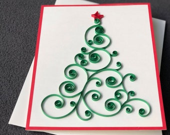 Handmade Christmas Card; Christmas Tree Card; Happy Holidays Card; Quilling Card
