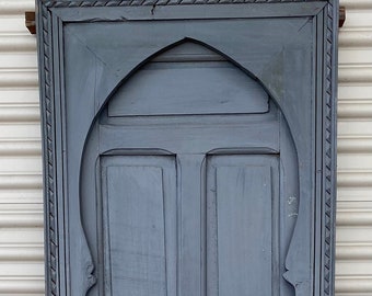 Vintage Moroccan grey door handmade indoor bedroom moorish architectural wooden artwork mediterranean unique wardrobe marrakech door
