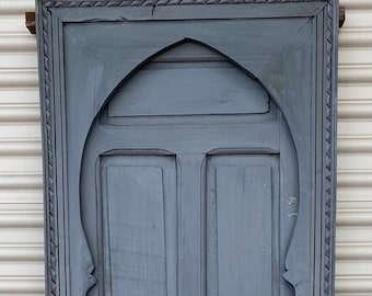 Vintage Moroccan grey door handmade indoor bedroom moorish architectural wooden artwork mediterranean unique wardrobe marrakech door