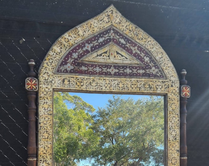 Exquisite antique large handmade camel inlay bone mirror living room or bedroom furniture moroccan one of a kind mirror