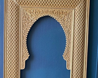 Vintage Moroccan Old riad mirror/window/ door frame handmade cedar wooden home decor architectural carving artwork for bedroom  living room