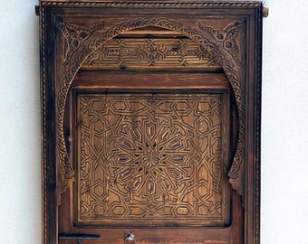 Interior Vintage andalusian Moorish bedroom palace door panels hand carved Moroccan wooden door. All hand carved NO LASER ENGRAVING