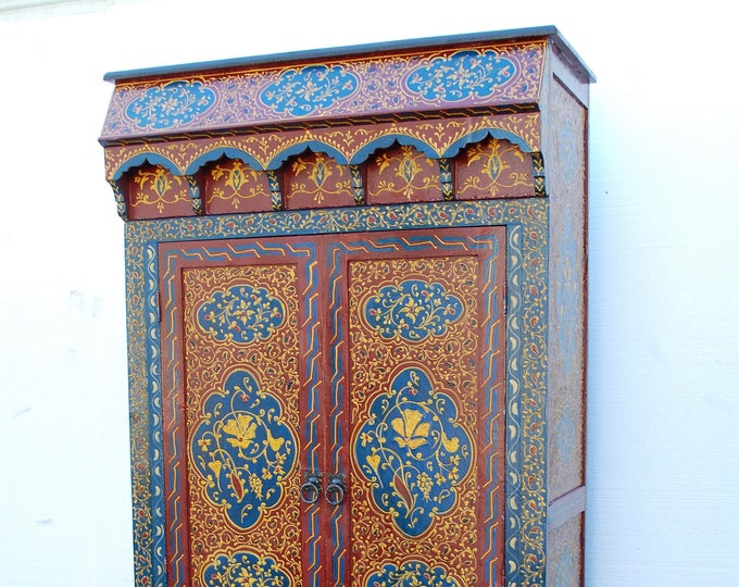 Large Vintage moroccan Hand painted armoire moorish  bedroom furniture Mediterranean living room home decor Arabian middle eastern decor