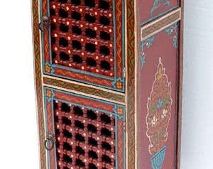 Unique Vintage wooden hand painted cabinet for bedroom kitchen moorish hand painted dresser  moroccan armoire handmade bedroom furniture