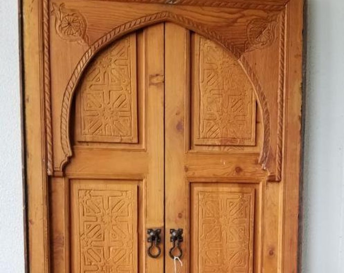 Natural wood Vintage andalusian Moorish double palace door panels hand carved indoor outdoor bedroom moroccan wood door