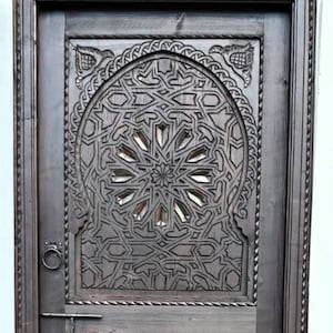 Dark brown Moorish riad door geometric hand carved interior door good for your bedroom or living room moroccan architectural wood work piece