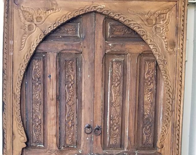 Moroccan one of a kind Vintage andalusian Moorish double bedroom door panels hand carved indoor handmade bedroom moroccan wooden door
