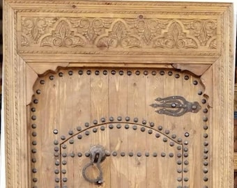 Large Vintage moroccan door handmade indoor outdoor wooden riad door with metal knocker and umberella nail heads harem sultan hamam door