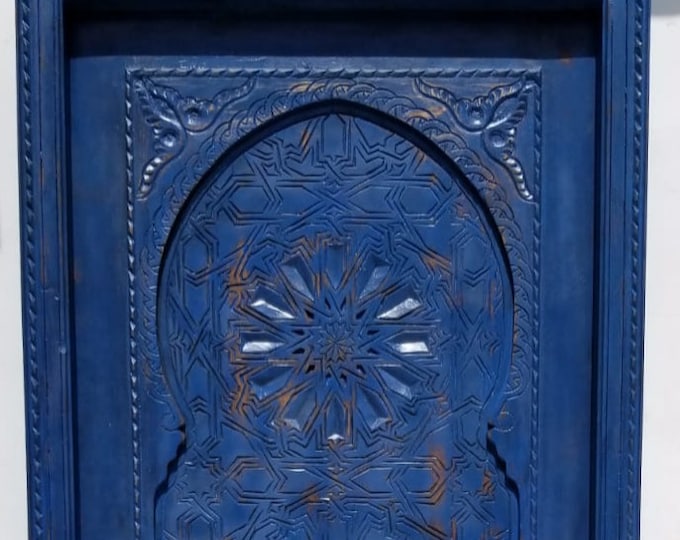 Handmade Moroccan blue door hand carved nomad moorish carved door good for your bedroom moroccan architectural wood work piece