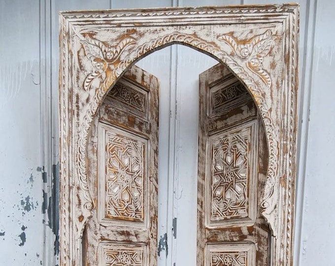 Vintage andalusian Moorish double bedroom door panels hand carved indoor handmade Moroccan bedroom bedroom wooden door