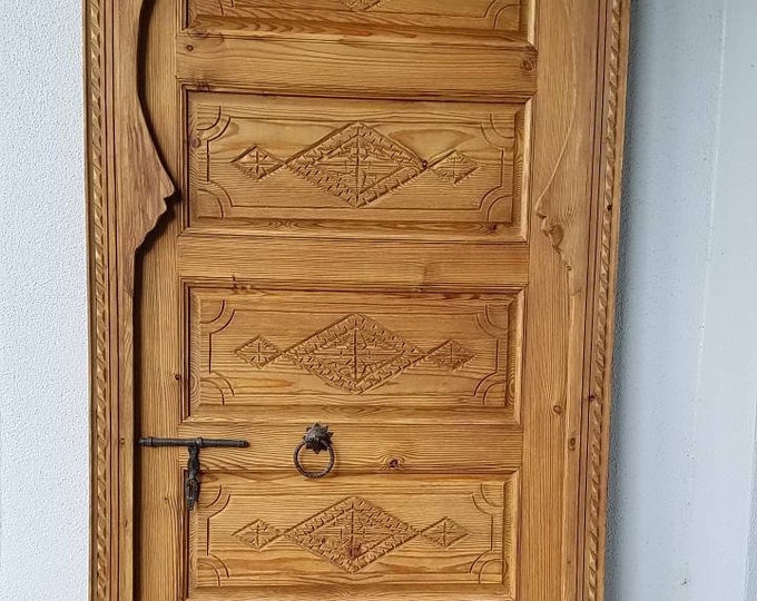 Handmade wooden carved Ethnic Berber vintage african door one of a kind old bedroom interior door moroccan wardrobe door