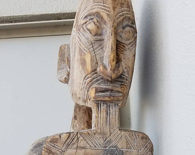 Vintage African art Hogon chief dogon African tribe bench tribal ethnic nomad sculpture of African warrior man very old piece of artwork