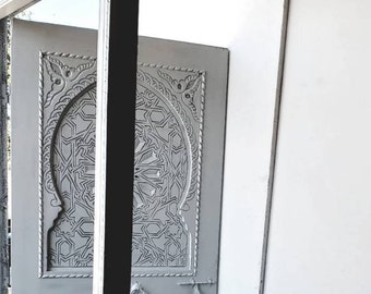Moroccan vintage andalusian white door carved indoor outdoor or  wardrobe closet for bedroom architectural wood door for harem hamam room