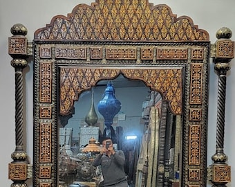 Giant Sultan mirror unique conversation piece moroccan Vintage handmade inlay orange camel bone mirror bedroom nomad african for living room