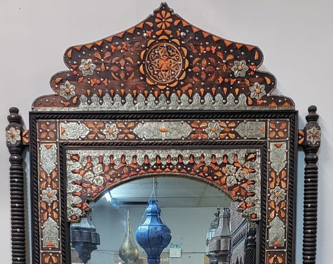 One of a kind Giant Sultan mirror unique conversation piece moroccan Vintage handmade inlay orange camel bone mirror bedroom for living room