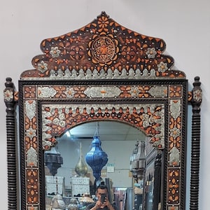 One of a kind Giant Sultan mirror unique conversation piece moroccan Vintage handmade inlay orange camel bone mirror bedroom for living room