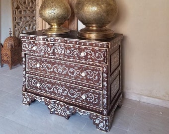 Exquisite artwork Vintage white syrian mother of pearl dresser cabinet bedroom inlaid moroccan furniture chest of drawers wedding gift