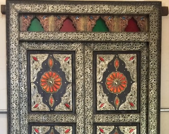 Antique orange camel bone and silver metal door middle eastern interior double door panels moorish architecture piece