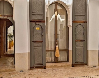 Choose your stain Traditional Vintage geometric Large Moroccan double door panel, wood indoor outdoor palace unique moorish architecture
