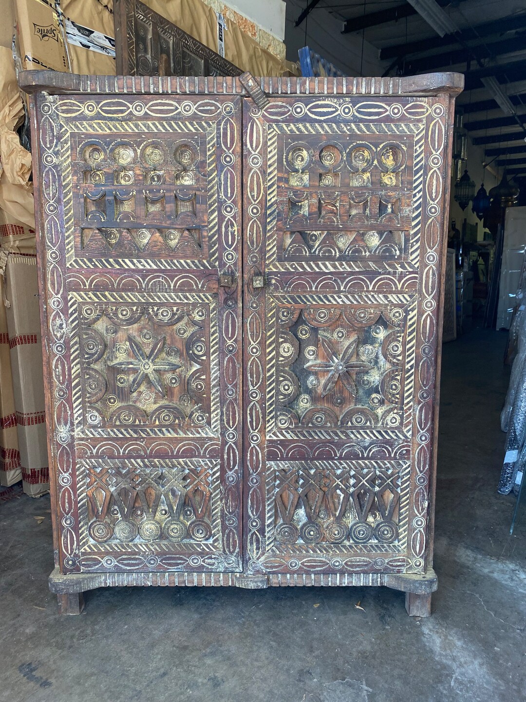 Vintage Hand Carved Touareg African Moroccan Armoire Etsy
