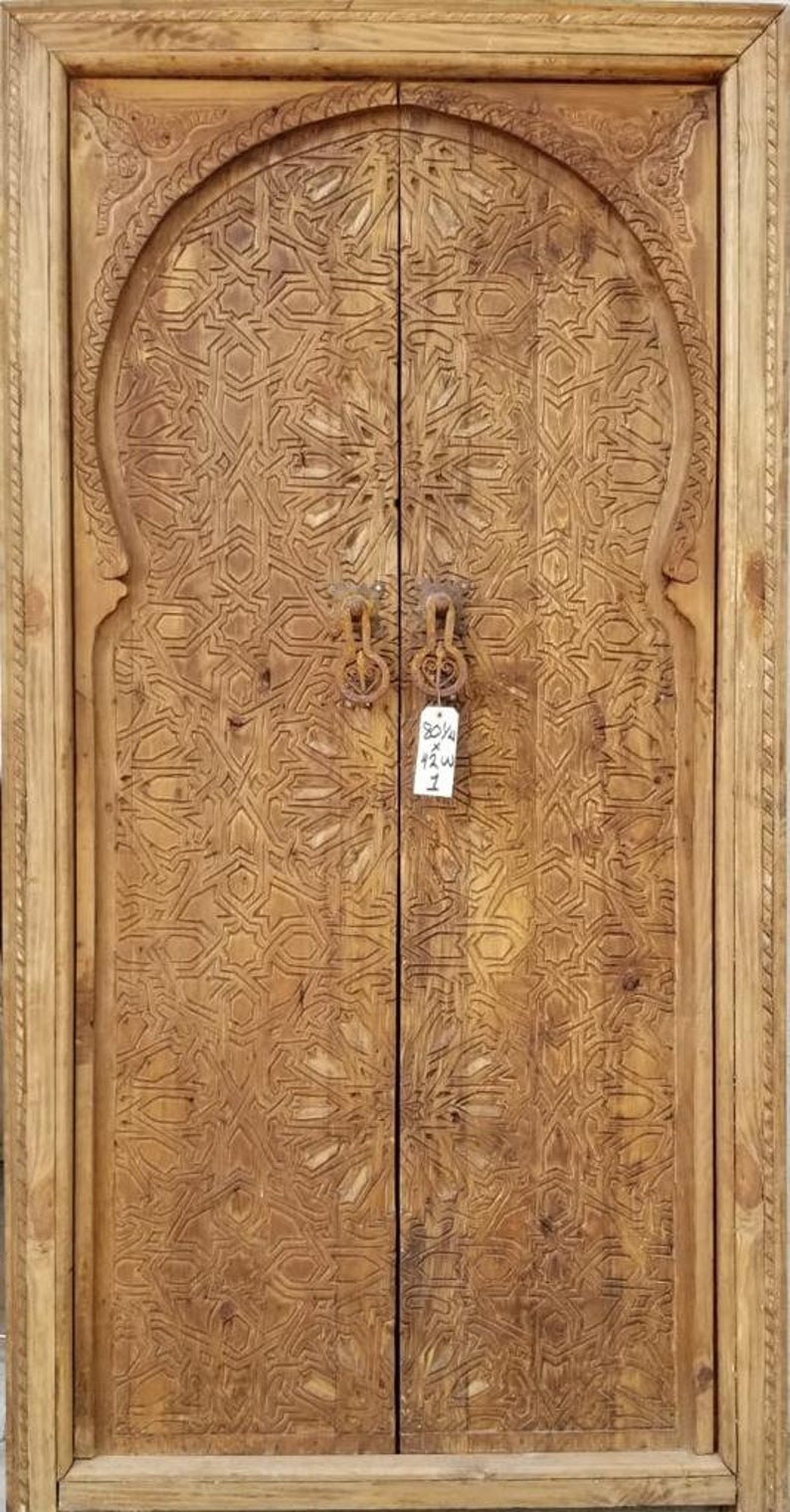 One Of A Kind Vintage Double Door Handmade Bedroom Moroccan Architectural Wood Work Moorish Middle Eastern Living Room Interior Design