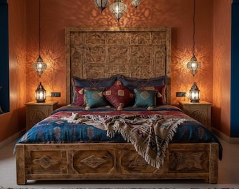Vintage Hand Carved Touareg Bed: Moroccan Berber Nomad Furniture