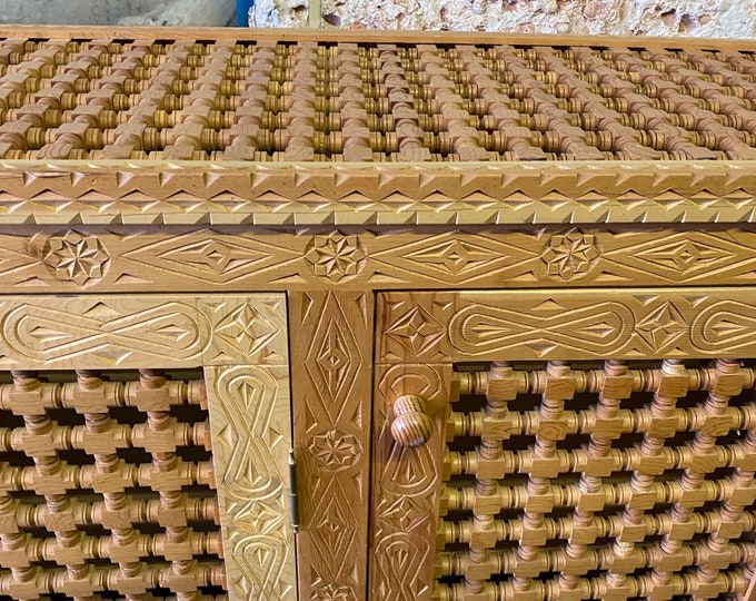 Handmade moroccan mousharabia lattice wooden cabinet artwork moorish bedroom furniture living room middle eastern kitchen cabinet