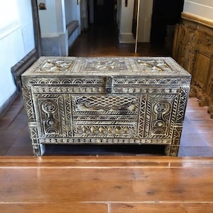 Primitive Vintage carved wooden african chest a touareg nomad touch ethnic tribal dowry chest berber furniture