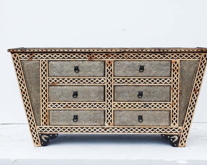 Eclectic vintage moroccan wooden cabinet  furniture Unique silver cabinet moorish dresser buffet bedroom living room bed